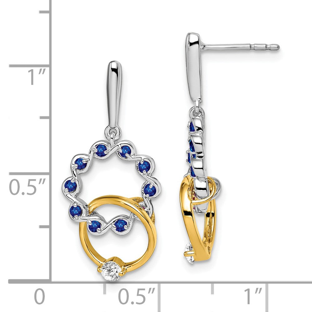 14K Gelbgold Zweifarbige Ohrringe mit Saphir und echtem Diamant