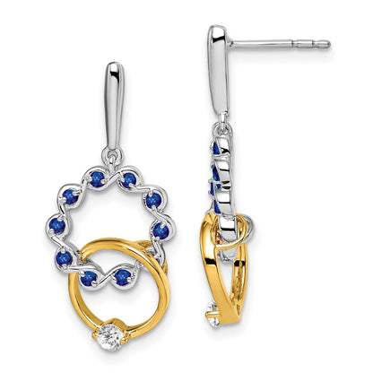 14K Gelbgold Zweifarbige Ohrringe mit Saphir und echtem Diamant