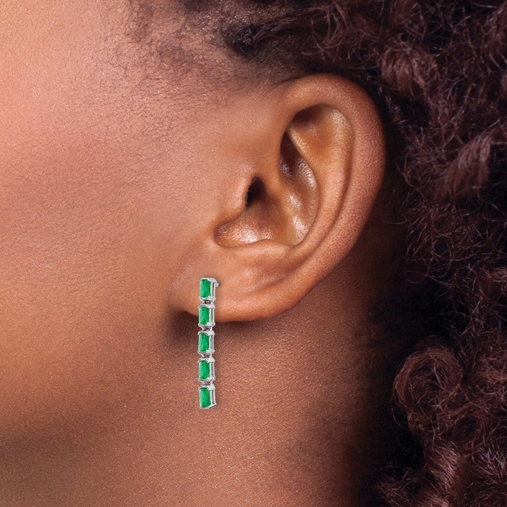 14K Weißgold Ohrhänger mit Smaragden, 5 Steine