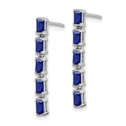 Massiv 14K Weißgold Synthetisch Saphir 5-stone Ohrhänger