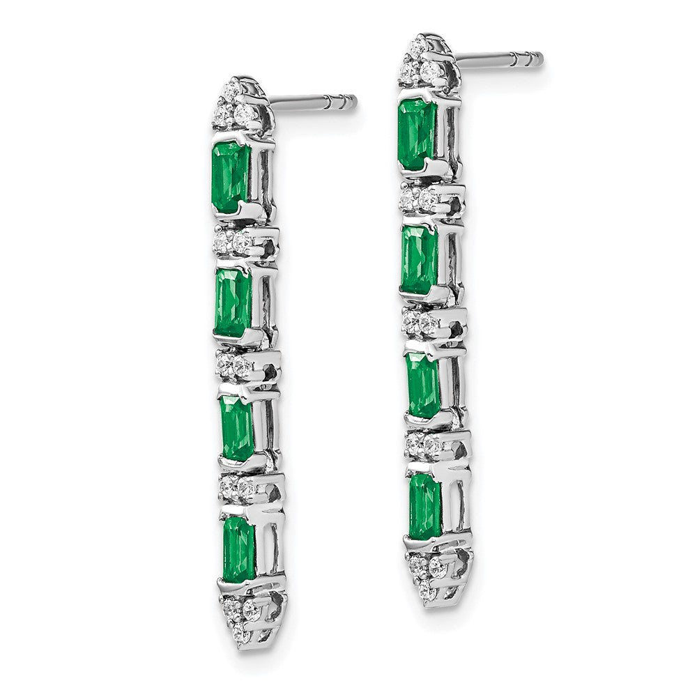 14K Weißgold Ohrhänger mit Smaragd und echten Diamanten, 4 Steine