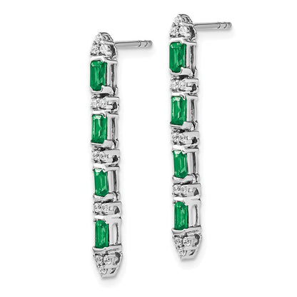 14K Weißgold Ohrhänger mit Smaragd und echten Diamanten, 4 Steine