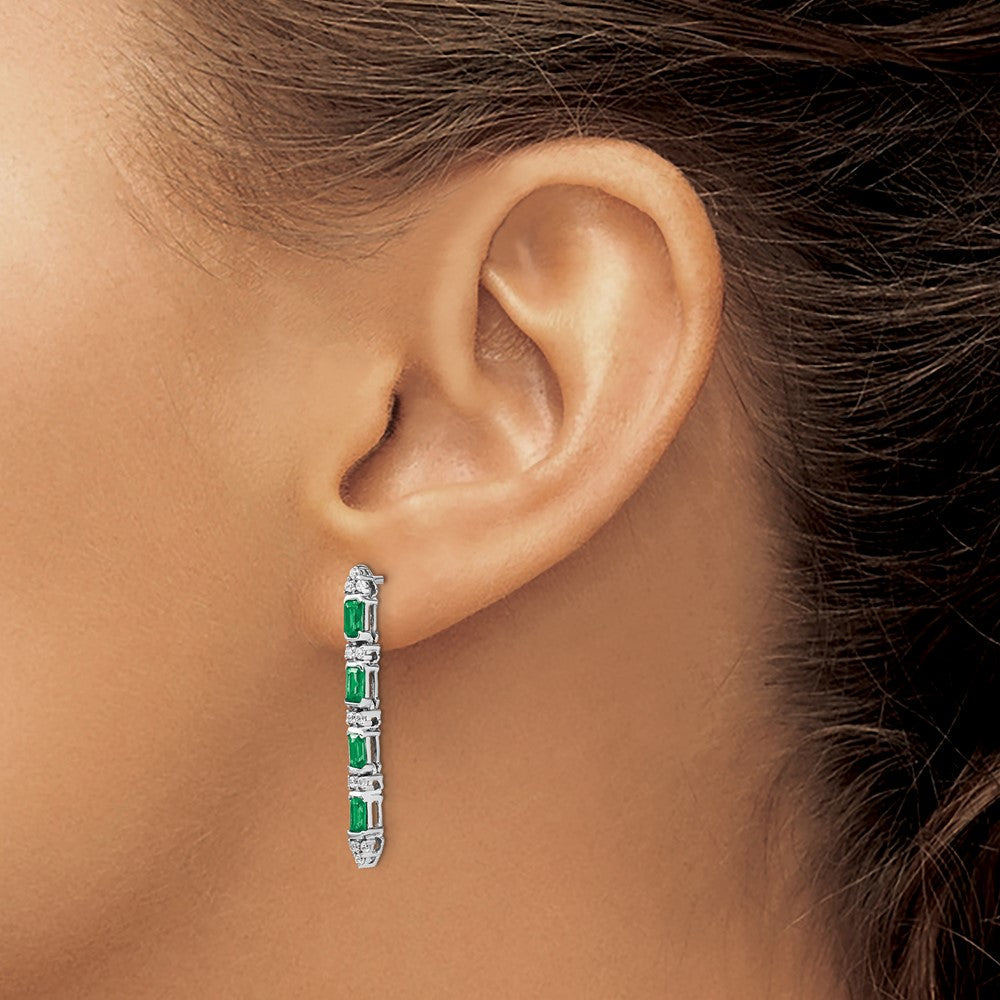 14K Weißgold Ohrhänger mit Smaragd und echten Diamanten, 4 Steine