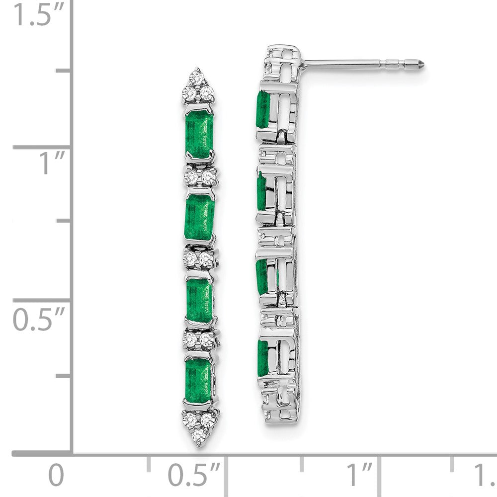 14K Weißgold Ohrhänger mit Smaragd und echten Diamanten, 4 Steine