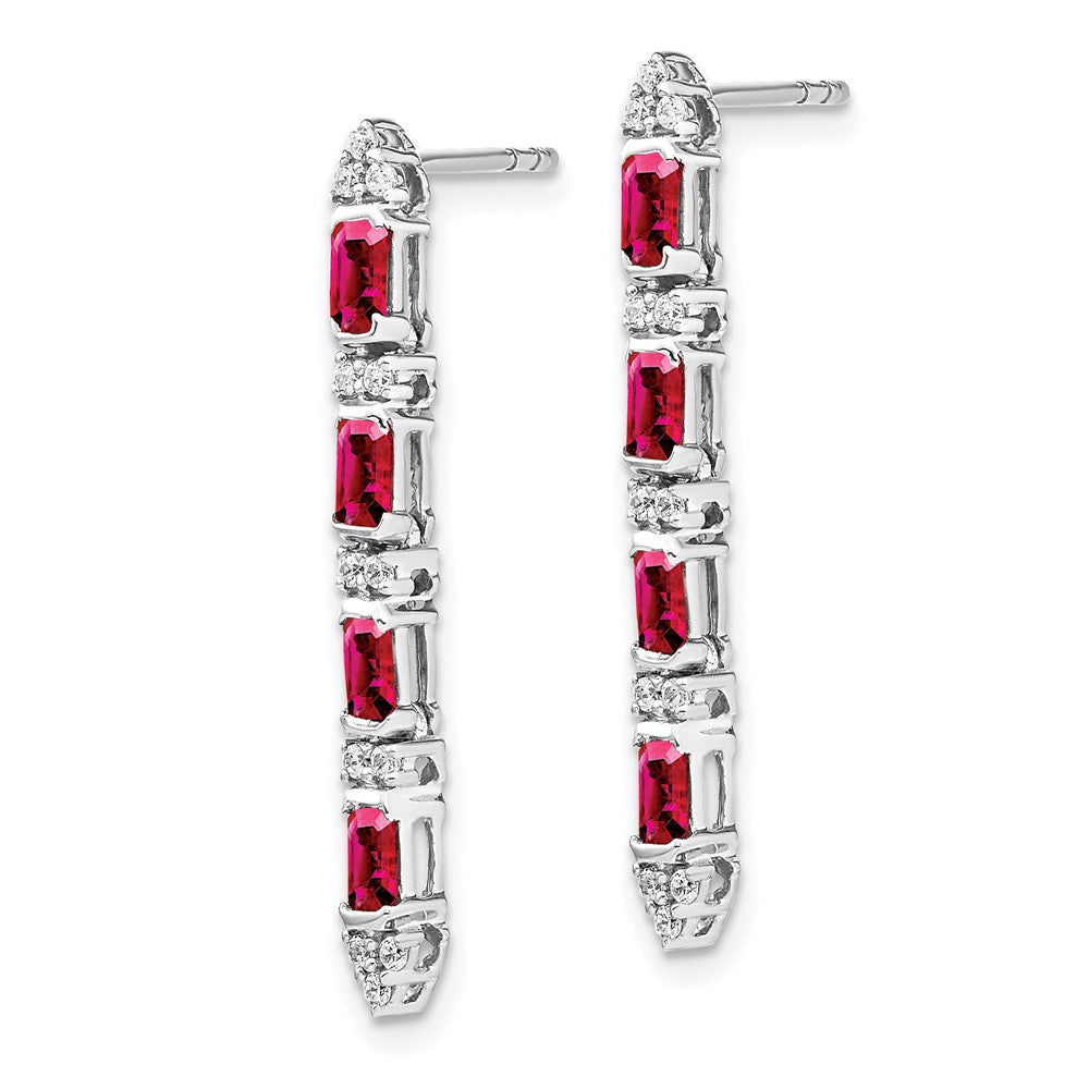 14K Weißgold Ohrhänger mit Rubin und Echtem Diamant, 4 Steine