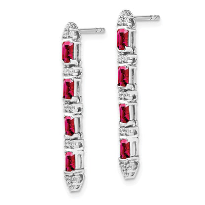 14K Weißgold Ohrhänger mit Rubin und Echtem Diamant, 4 Steine