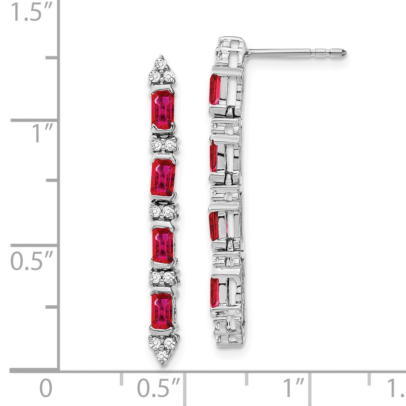 14K Weißgold Ohrhänger mit Rubin und Echtem Diamant, 4 Steine