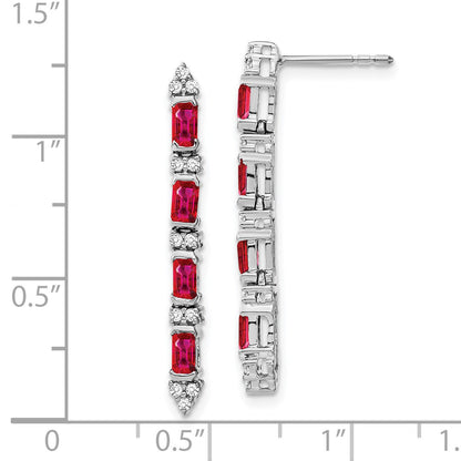 14K Weißgold Ohrhänger mit Rubin und Echtem Diamant, 4 Steine