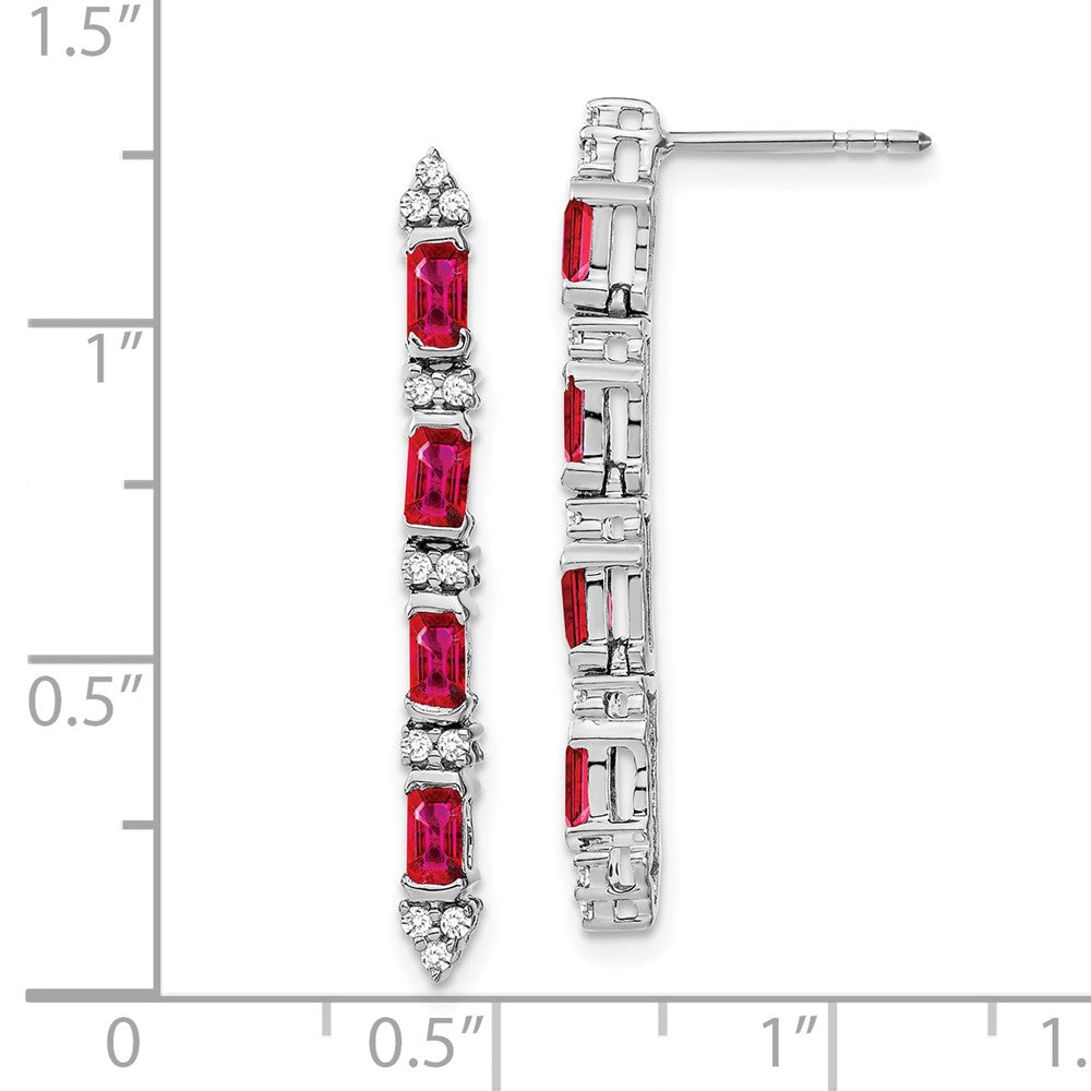 14K Weißgold Ohrhänger mit Rubin und Echtem Diamant, 4 Steine