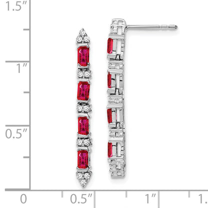 14K Weißgold Ohrhänger mit Rubin und Echtem Diamant, 4 Steine