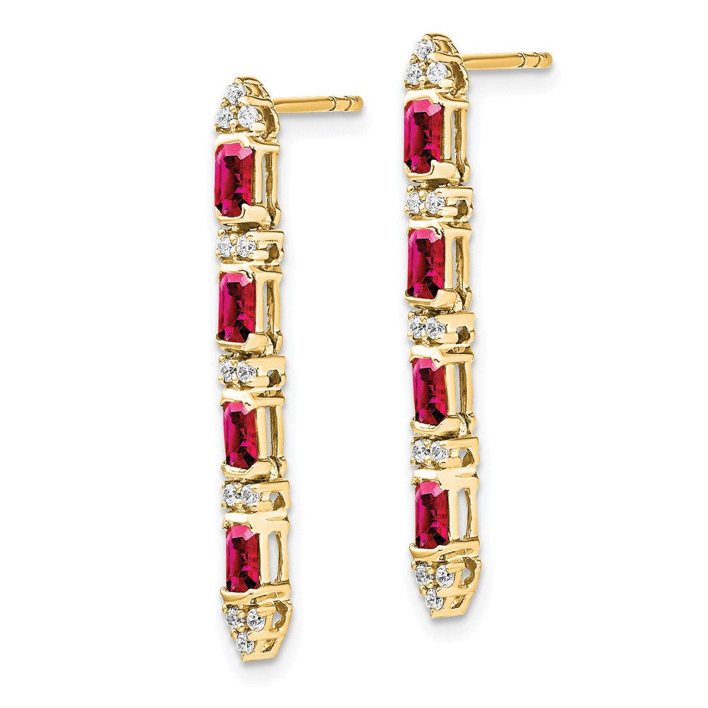 14K Weißgold Ohrhänger mit Rubin und Echtem Diamant, 4 Steine