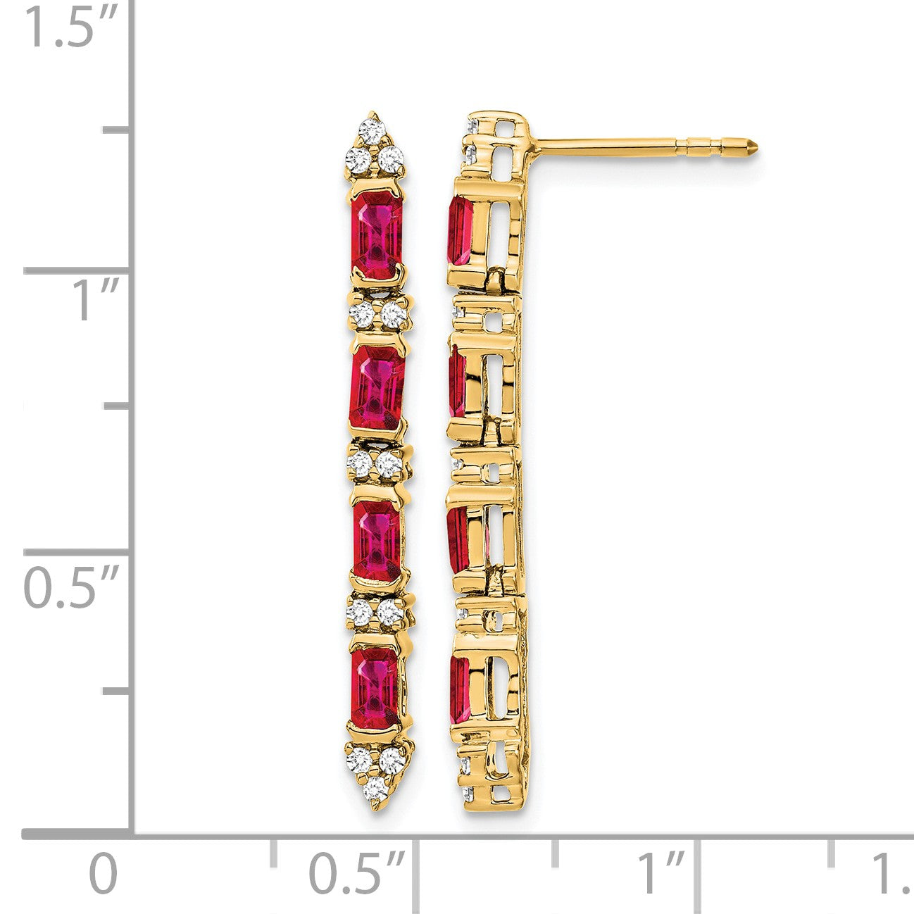 14K Weißgold Ohrhänger mit Rubin und Echtem Diamant, 4 Steine