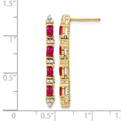 14K Weißgold Ohrhänger mit Rubin und Echtem Diamant, 4 Steine