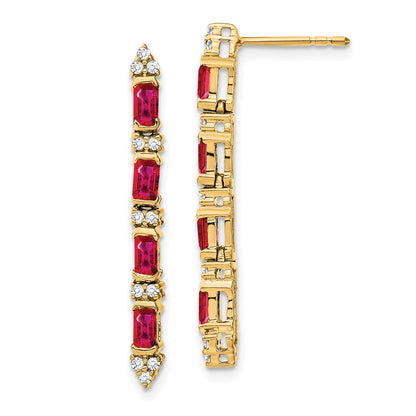 14K Weißgold Ohrhänger mit Rubin und Echtem Diamant, 4 Steine
