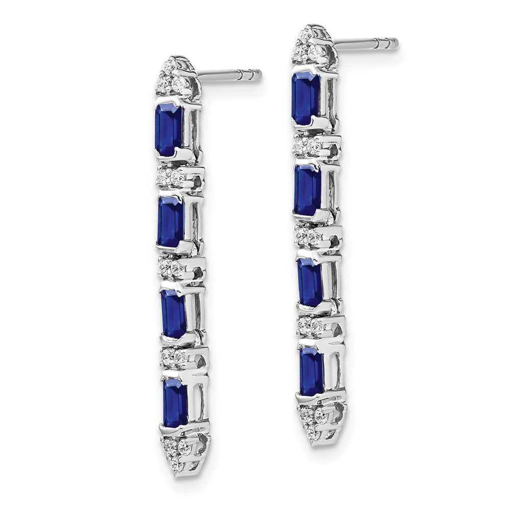 14K Weißgold Ohrhänger mit Saphir und echten Diamanten, 4 Steine