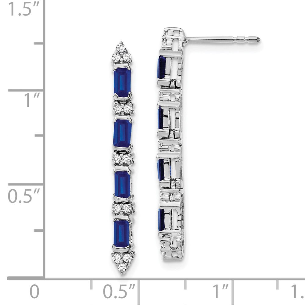 14K Weißgold Ohrhänger mit Saphir und echten Diamanten, 4 Steine