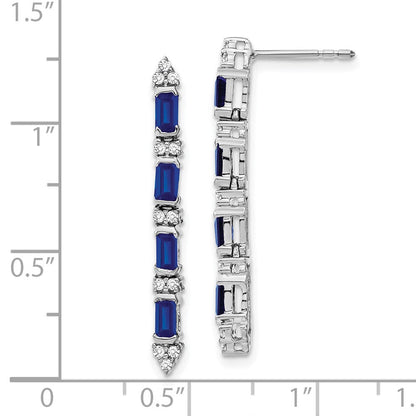 14K Weißgold Ohrhänger mit Saphir und echten Diamanten, 4 Steine