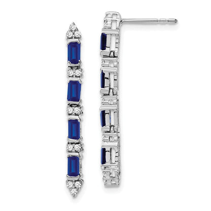 14K Weißgold Ohrhänger mit Saphir und echten Diamanten, 4 Steine