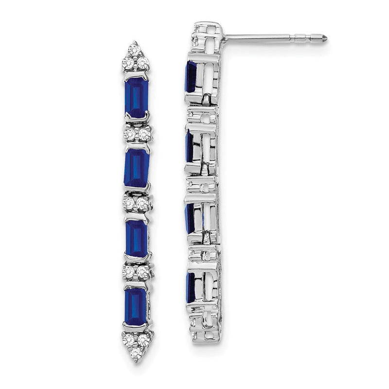 14K Weißgold Ohrhänger mit Saphir und echten Diamanten, 4 Steine