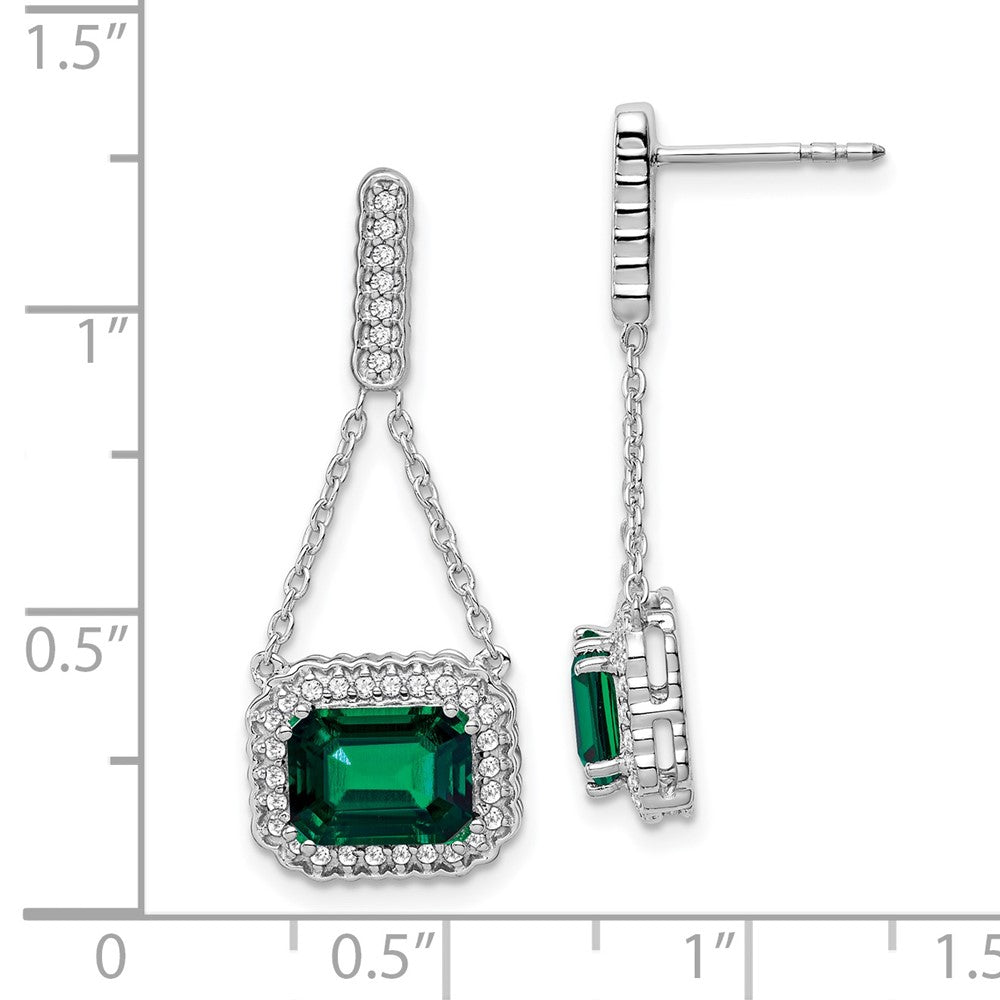 14K Weißgold Ohrhänger mit synthetischem Smaragd und echten Diamanten