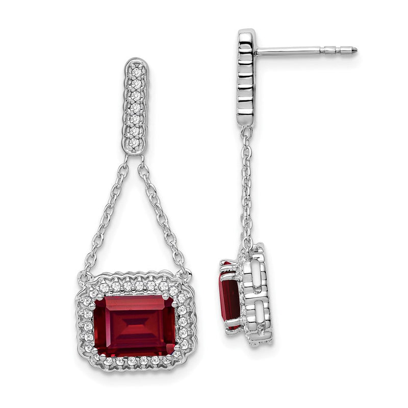 14K Weißgold Ohrhänger mit synthetischem Rubin und echtem Diamant