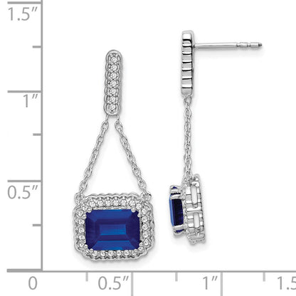 14K Weißgold Ohrhänger mit Created Sapphire (synthetischem Saphir) und echten Diamanten