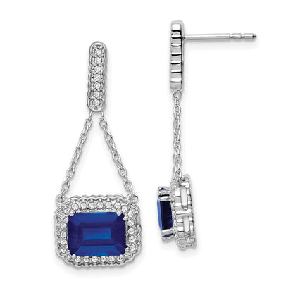 14K Weißgold Ohrhänger mit Created Sapphire (synthetischem Saphir) und echten Diamanten