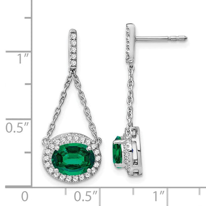 14K Weißgold Ohrhänger mit ovalem synthetischem Smaragd und echten Diamanten