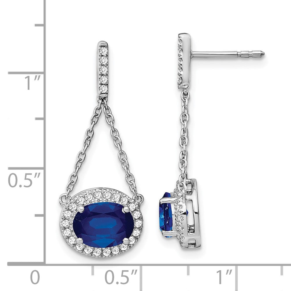 14K Weißgold Ohrhänger mit ovalem synthetischem Saphir und echten Diamanten