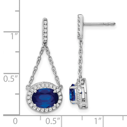14K Weißgold Ohrhänger mit ovalem synthetischem Saphir und echten Diamanten