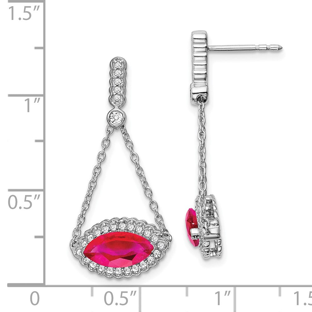 14K Weißgold Ohrringe mit Marquise-Rubin (synthetisch) und echten Diamanten