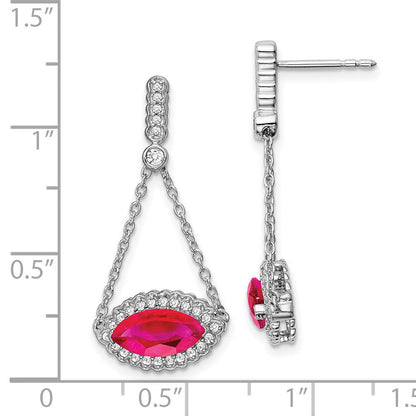 14K Weißgold Ohrringe mit Marquise-Rubin (synthetisch) und echten Diamanten