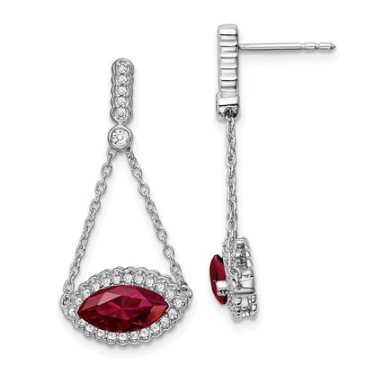 14K Weißgold Ohrringe mit Marquise-Rubin (synthetisch) und echten Diamanten