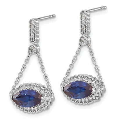 14K Weißgold Ohrringe mit Marquise-Saphir (synthetisch) und echten Diamanten