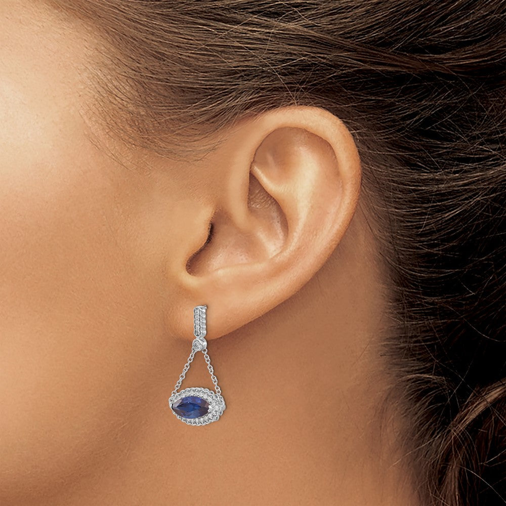 14K Weißgold Ohrringe mit Marquise-Saphir (synthetisch) und echten Diamanten