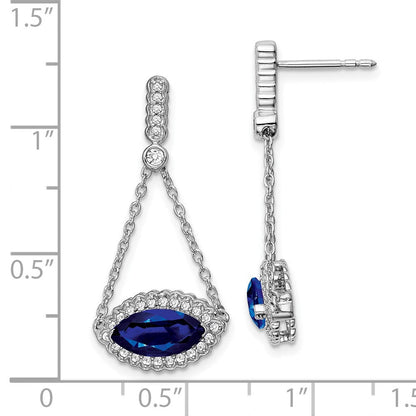 14K Weißgold Ohrringe mit Marquise-Saphir (synthetisch) und echten Diamanten