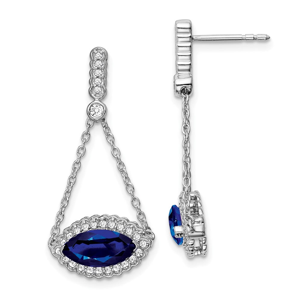 14K Weißgold Ohrringe mit Marquise-Saphir (synthetisch) und echten Diamanten