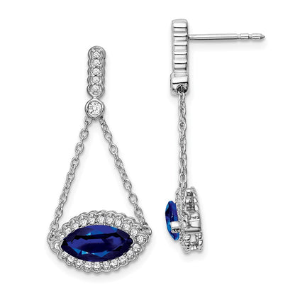 14K Weißgold Ohrringe mit Marquise-Saphir (synthetisch) und echten Diamanten