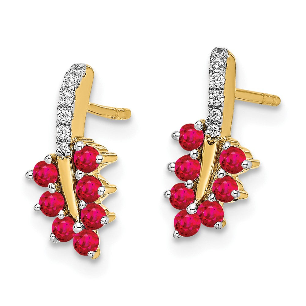14K Gelbgold Ohrringe mit Rubin und echten Diamanten in Blattdesign
