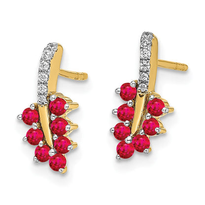 14K Gelbgold Ohrringe mit Rubin und echten Diamanten in Blattdesign