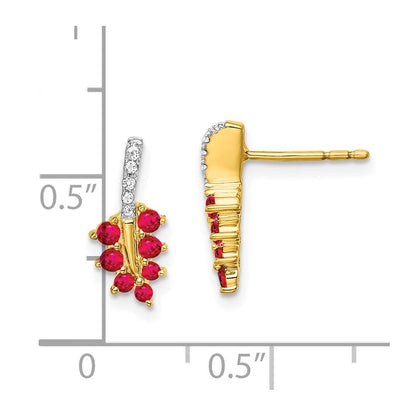 14K Gelbgold Ohrringe mit Rubin und echten Diamanten in Blattdesign