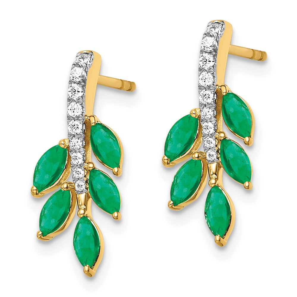 14K Gelbgold Ohrringe mit Smaragd und echten Diamanten im Blattdesign