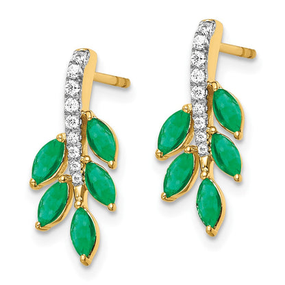 14K Gelbgold Ohrringe mit Smaragd und echten Diamanten im Blattdesign