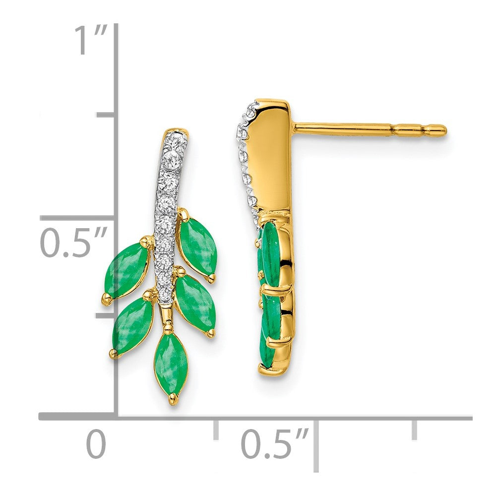 14K Gelbgold Ohrringe mit Smaragd und echten Diamanten im Blattdesign