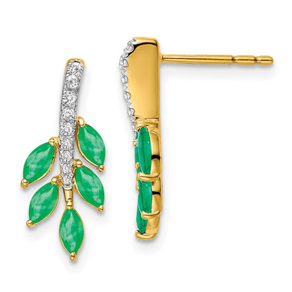 14K Gelbgold Ohrringe mit Smaragd und echten Diamanten im Blattdesign