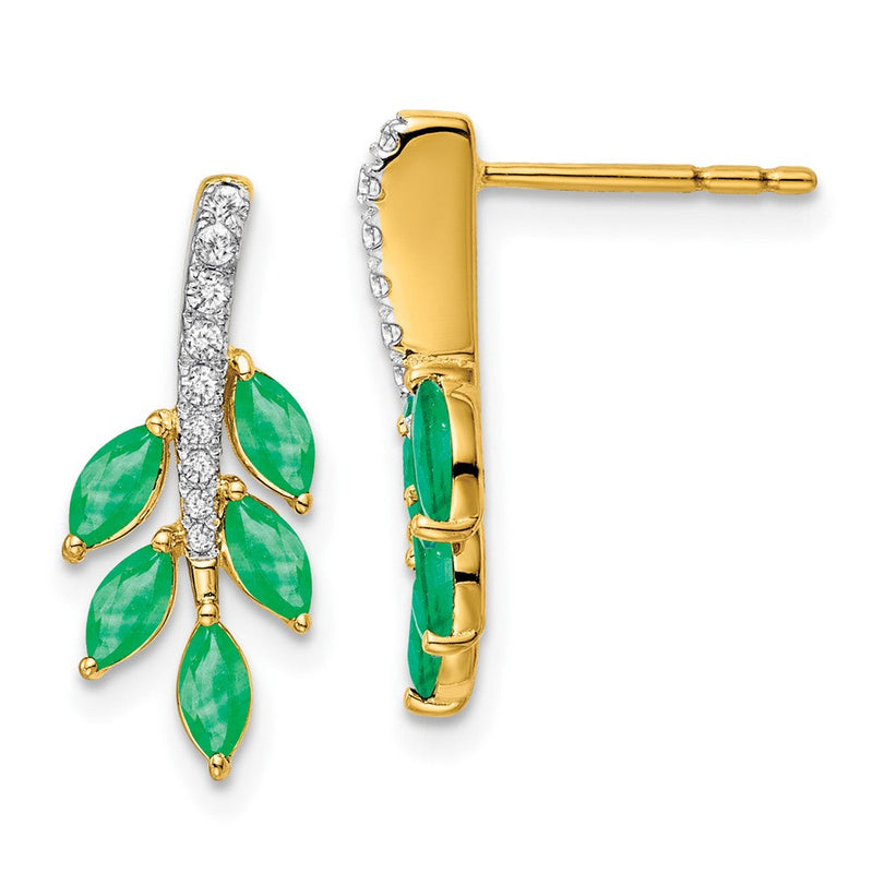 14K Gelbgold Ohrringe mit Smaragd und echten Diamanten im Blattdesign