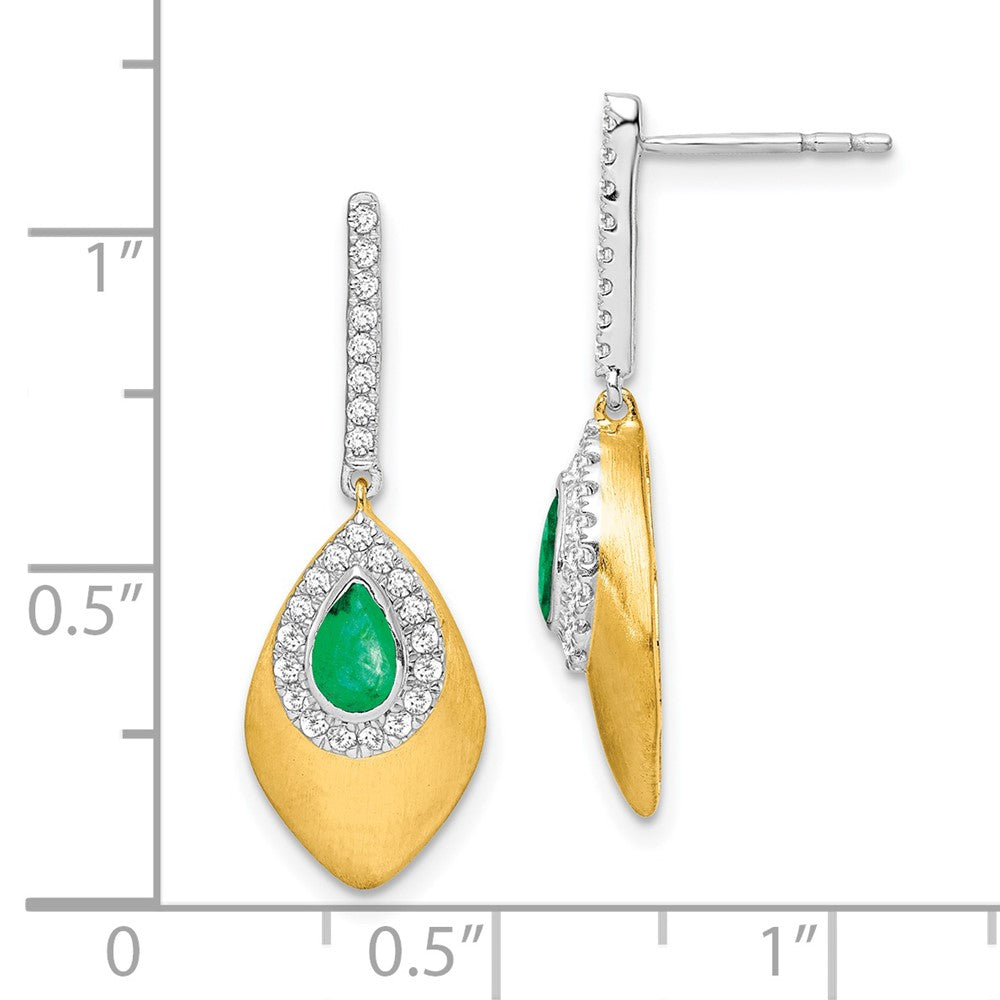14K Gelbgold Zweifarbig Smaragd und Echt-Diamant-Ohrhänger