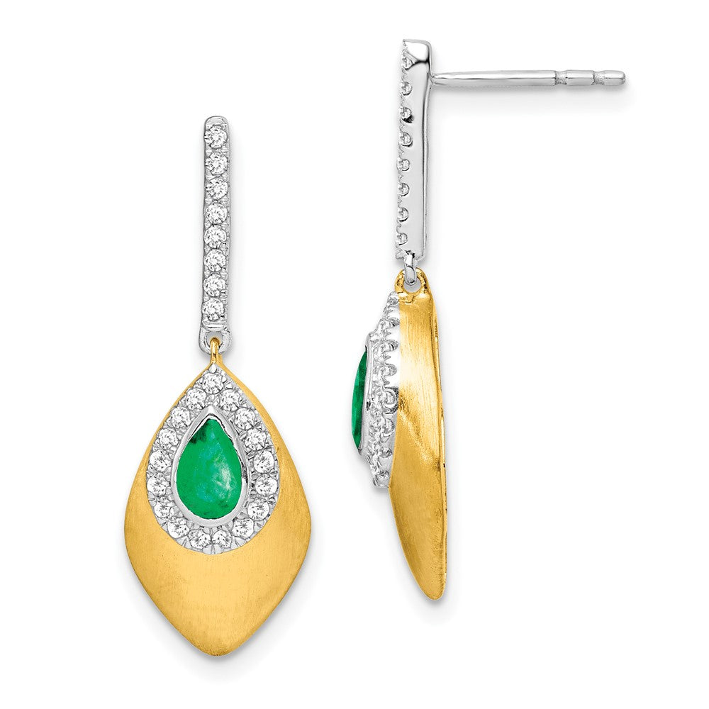 14K Gelbgold Zweifarbig Smaragd und Echt-Diamant-Ohrhänger