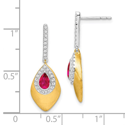 14K Gelbgold Zweifarbig Rubin und Echt-Diamant-Ohrhänger