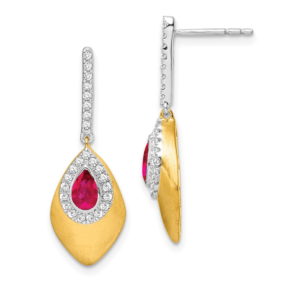 14K Gelbgold Zweifarbig Rubin und Echt-Diamant-Ohrhänger